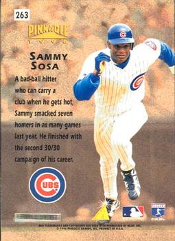 1996 Pinnacle #263 Sammy Sosa Back