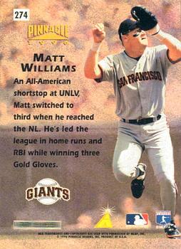 1996 Pinnacle #274 Matt Williams Back