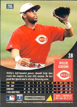 1996 Pinnacle #295 Willie Greene Back