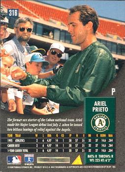 1996 Pinnacle #316 Ariel Prieto Back