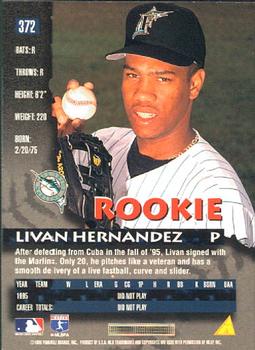 1996 Pinnacle #372 Livan Hernandez Back