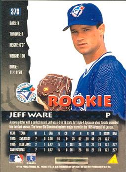 1996 Pinnacle #378 Jeff Ware Back