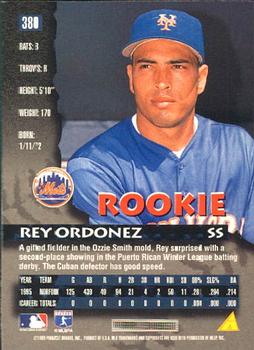1996 Pinnacle #380 Rey Ordonez Back