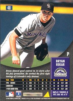 1996 Pinnacle #48 Bryan Rekar Back