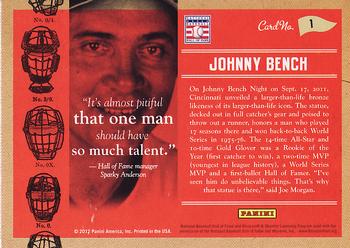2012 Panini Cooperstown - Field Generals #1 Johnny Bench Back