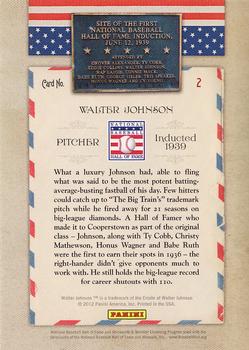 2012 Panini Cooperstown - HOF Classes Induction Year #2 Walter Johnson Back