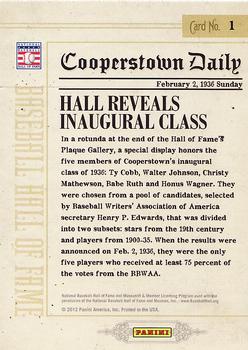 2012 Panini Cooperstown - Hall History #1 Inaugural Class Back
