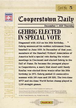 2012 Panini Cooperstown - Hall History #5 Lou Gehrig Back
