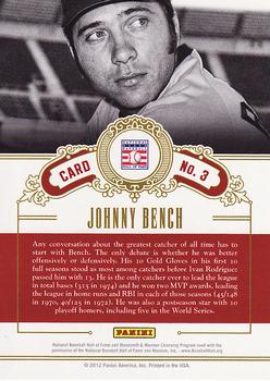 2012 Panini Cooperstown - High Praise #3 Johnny Bench Back