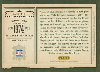 2012 Panini Cooperstown - Museum Pieces #17 Mickey Mantle Back