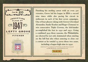 2012 Panini Cooperstown - Museum Pieces #20 Lefty Grove Back