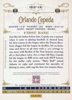 2012 Panini Cooperstown - Signatures #HOF-OC Orlando Cepeda Back