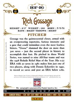 2012 Panini Cooperstown - Signatures #HOF-RG Rich Gossage Back