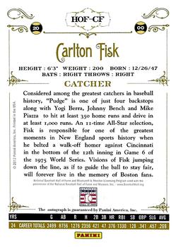2012 Panini Cooperstown - Signatures #HOF-CF Carlton Fisk Back