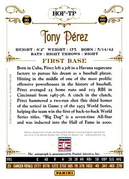 2012 Panini Cooperstown - Signatures #HOF-TP Tony Perez Back