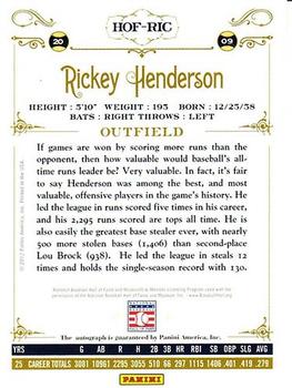 2012 Panini Cooperstown - Signatures #HOF-RIC Rickey Henderson Back