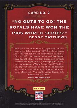 2012 Panini Cooperstown - Voices of Summer #7 Denny Matthews Back