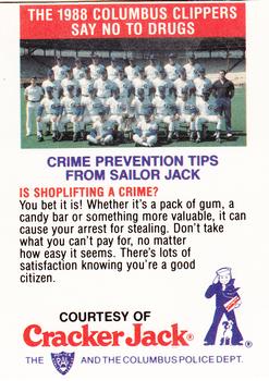 1988 Columbus Clippers Police #7 Clay Parker Back