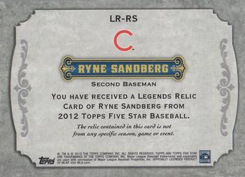 2012 Topps Five Star - Legends Relics #LR-RS Ryne Sandberg Back