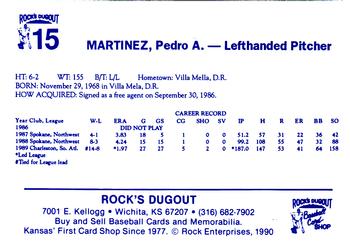 1990 Rock's Dugout Wichita Wranglers #15 Pedro Martinez Back