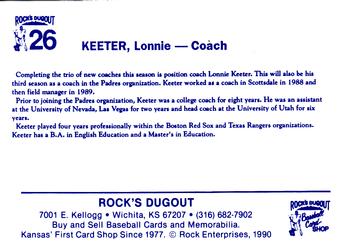 1990 Rock's Dugout Wichita Wranglers #26 Lonnie Keeter Back