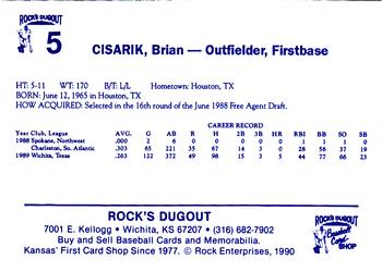 1990 Rock's Dugout Wichita Wranglers #5 Brian Cisarik Back