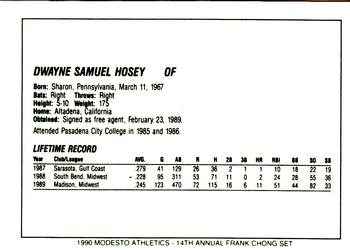 1990 Chong Modesto A's #15 Dwayne Hosey Back