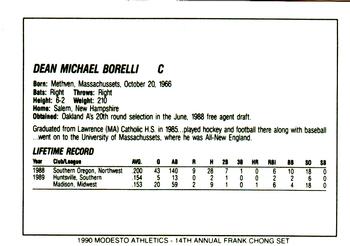 1990 Chong Modesto A's #1 Dean Borelli Back