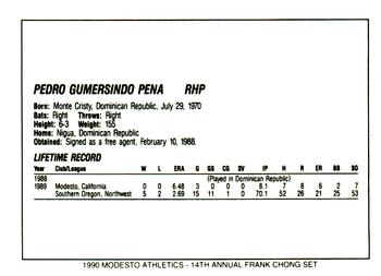 1990 Chong Modesto A's #26 Pedro Pena Back