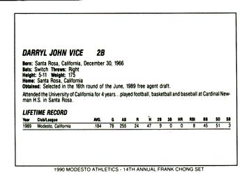 1990 Chong Modesto A's #30 Darryl Vice Back