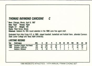 1990 Chong Modesto A's #4 Tom Carcione Back