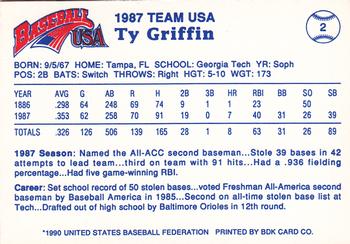 1990 Pan Am Team USA Red BDK #2 Ty Griffin Back