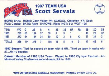 1990 Pan Am Team USA Red BDK #3 Scott Servais Back