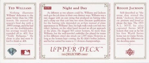 1993 Upper Deck All-Time Heroes Preview #HOB3 Reggie Jackson / Ted Williams Back