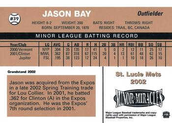 2002 Grandstand St. Lucie Mets #4 Jason Bay Back