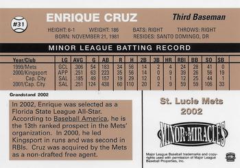 2002 Grandstand St. Lucie Mets #10 Enrique Cruz Back