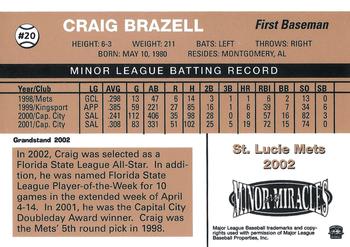 2002 Grandstand St. Lucie Mets #6 Craig Brazell Back