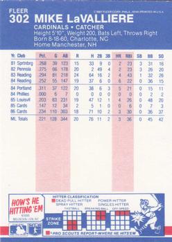 1987 Fleer - Glossy #302 Mike LaValliere Back