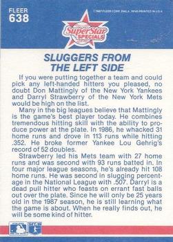 1987 Fleer - Glossy #638 Sluggers from the Left Side (Don Mattingly / Darryl Strawberry) Back