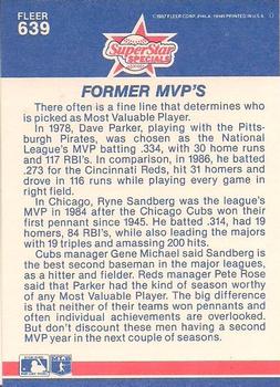 1987 Fleer - Glossy #639 Former MVP's (Dave Parker / Ryne Sandberg) Back