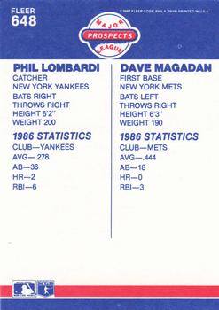 1987 Fleer - Glossy #648 Phil Lombardi / Dave Magadan Back