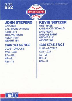 1987 Fleer - Glossy #652 John Stefero / Kevin Seitzer Back