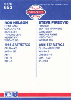 1987 Fleer - Glossy #653 Rob Nelson / Steve Fireovid Back