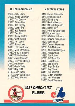 1987 Fleer - Glossy #657 Checklist: Cardinals / Expos / Brewers / Royals Front