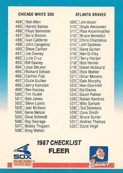 1987 Fleer - Glossy #659 Checklist: White Sox / Braves / Twins / Cubs Front