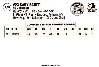 1990 SportsPrint Winston-Salem Spirits #1 Gary Scott Back