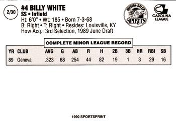 1990 SportsPrint Winston-Salem Spirits #2 Billy White Back