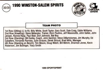 1990 SportsPrint Winston-Salem Spirits #30 1990 Spirits Back