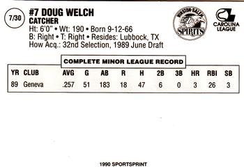 1990 SportsPrint Winston-Salem Spirits #7 Doug Welch Back