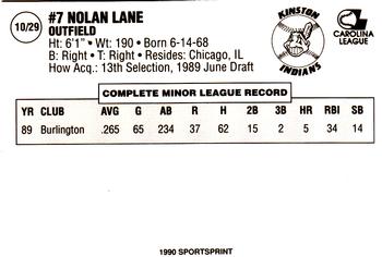 1990 Kinston Indians #10 Nolan Lane Back